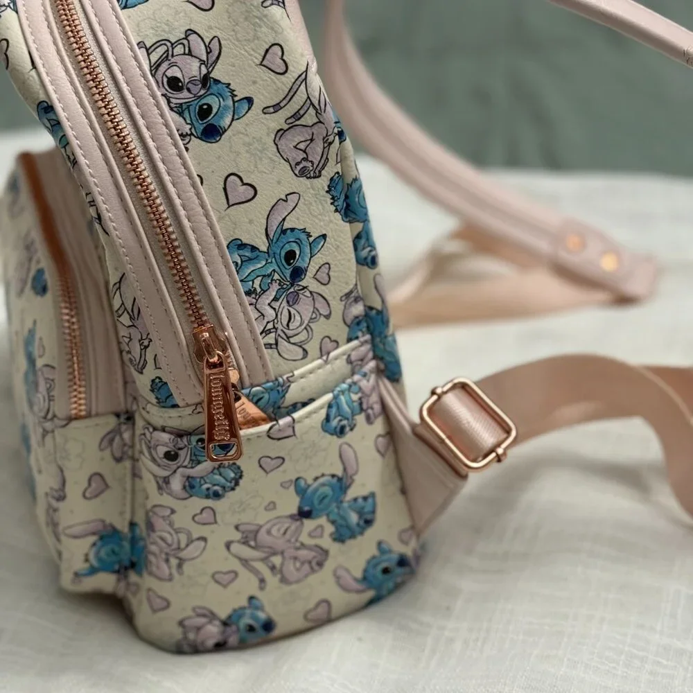 🎒 Disney Parks Loungefly Stitch & Angel Mini Backpack – Pastel Hearts Print - Picture 7 of 8